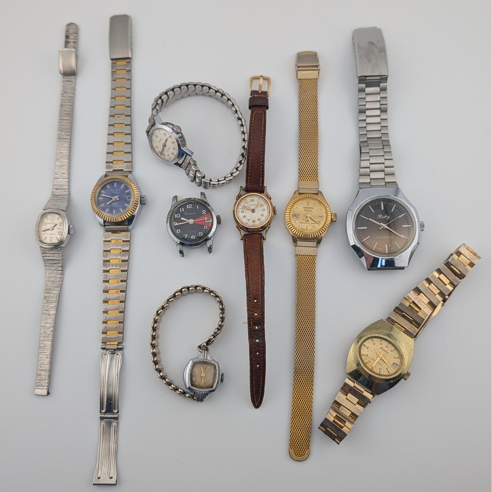 9 Vintage Mechanical Watch Lot Bulova Helbros Swiss Parts Repair